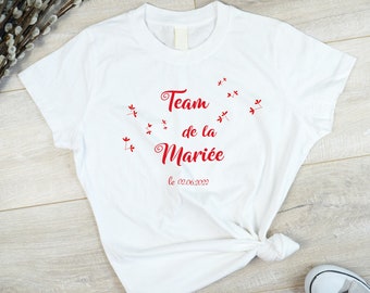 T-shirt evjf, team de la mariée fleur rouge, t-shirt équipe de la mariée, enterrement de vie de jeune fille, Mariage