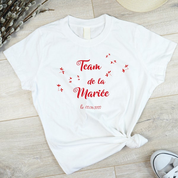 T-shirt evjf, team de la mariée fleur rouge, t-shirt équipe de la mariée, enterrement de vie de jeune fille, Mariage