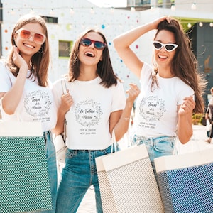 T-shirt evjf personnalisé, team de la mariée avec motif couronne de fleur de mariage,enterrement de vie de jeune fille,Mariage,cadeau mariée image 1