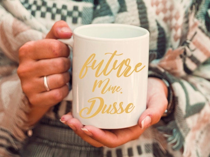 Mug Mariage, Mug Cadeau de Mariage, Fête Fiançailles, Mug Personnalisé Texte Couleur Or, Tasse Maria