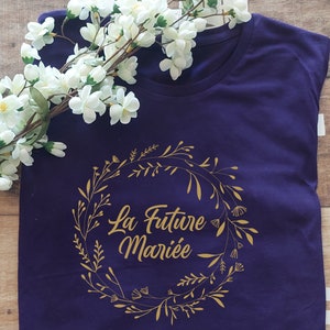 T-shirt evjf personnalisé, team de la mariée avec motif couronne de fleur de mariage,enterrement de vie de jeune fille,Mariage,cadeau mariée image 10