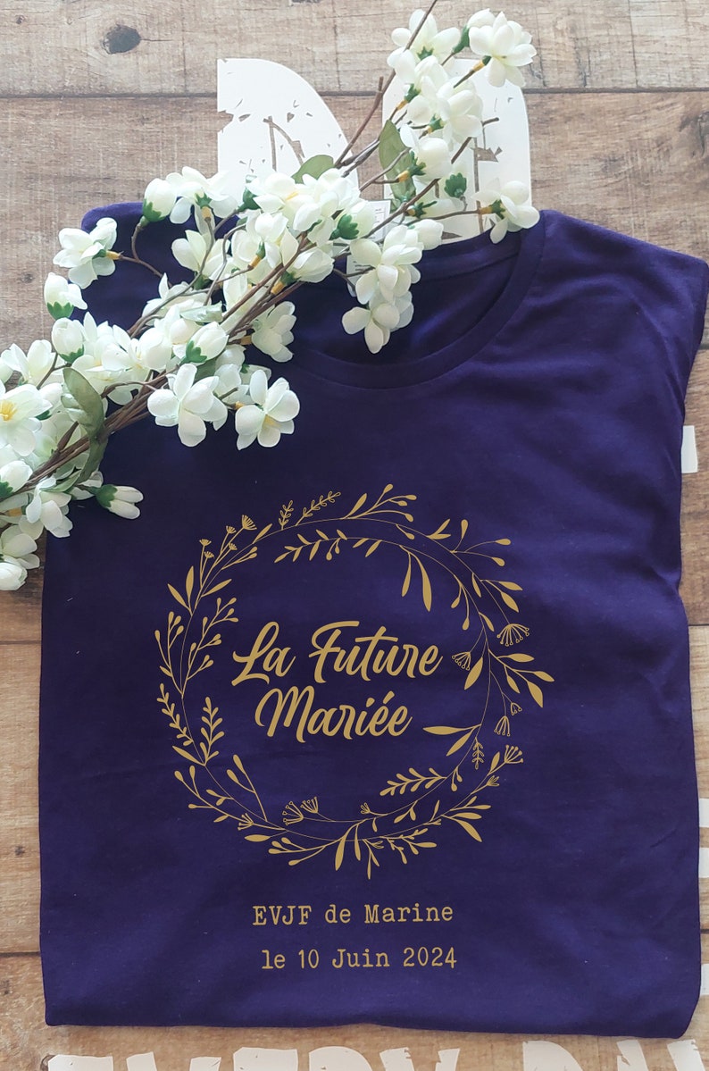 T-shirt evjf personnalisé, team de la mariée avec motif couronne de fleur de mariage,enterrement de vie de jeune fille,Mariage,cadeau mariée image 10