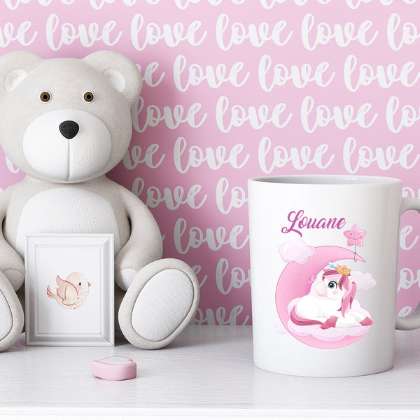 Mug licorne, tasse licorne, mug prénom enfant, mug enfant, mug prénom fille, mug personnalisé, mug anniversaire