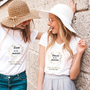 T-shirt evjf, team de la mariée motif et texte en or/doré et noir ou blanc,différentes couleur de t-shirt, enterrement de vie de jeune fille image 2