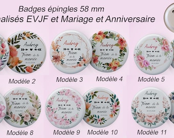 Badge Mariage, EVJF, enterrement de jeune fille,Témoin,Badge 58mm personnalisé, badges à partir de 1 euro,badges ANNIVERSAIRES et Mariage