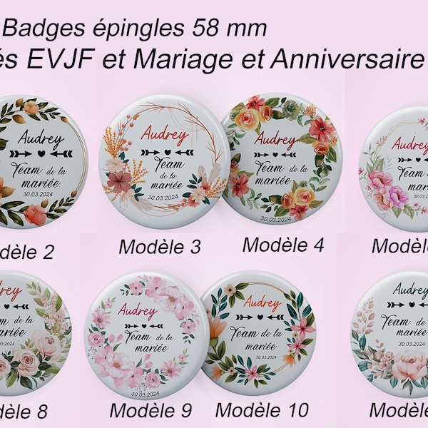 Distintivo di matrimonio, EVJF, addio al nubilato, Testimone, Badge personalizzato 58mm, badge da 1 euro, badge COMPLEANNO e Matrimonio
