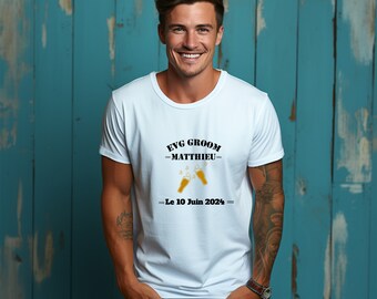 T-shirt EVG beers + date + personalized groom's first name, bachelor party, gift for the future groom, gold color pattern