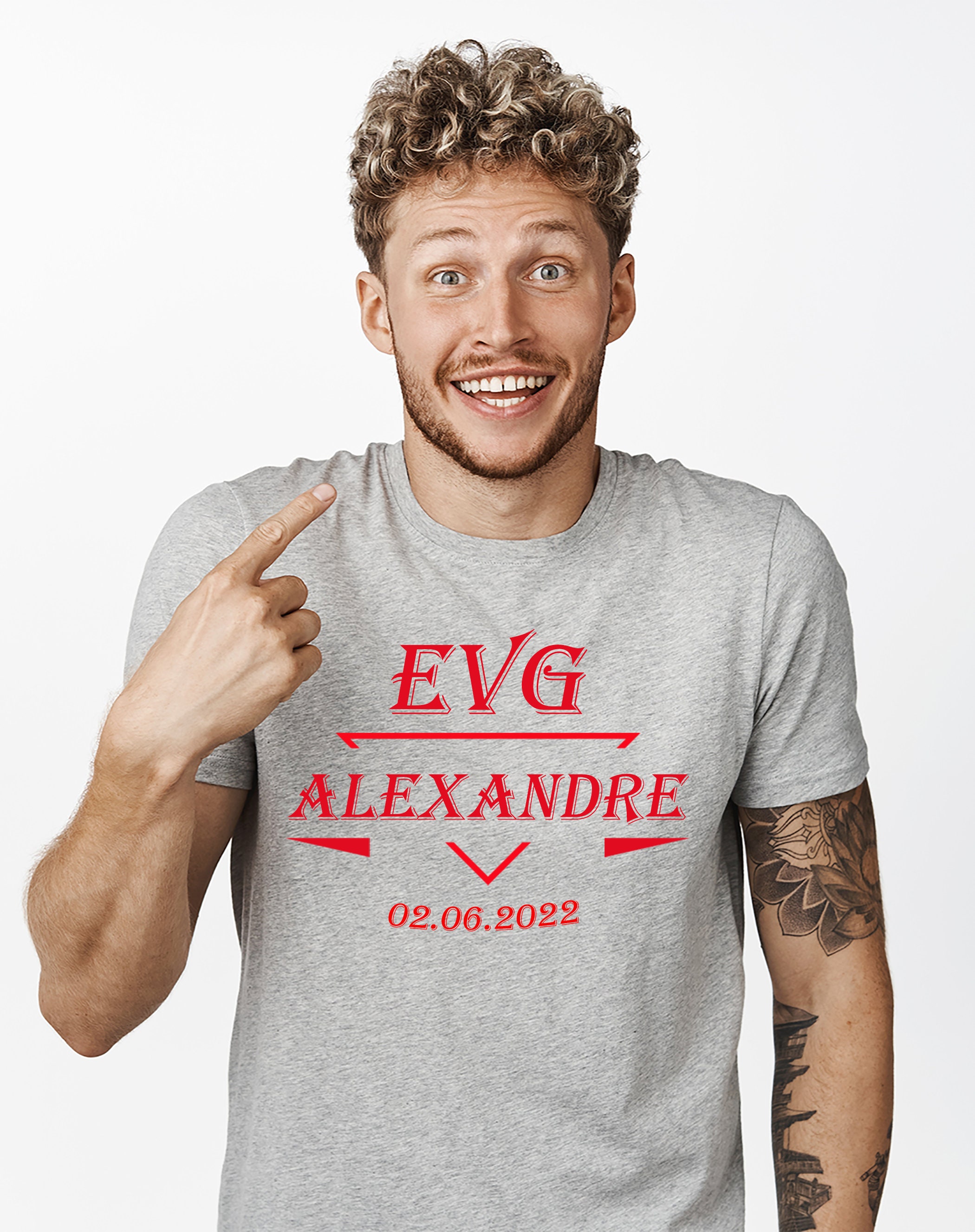 Discover EVG + Date + Prénom Enterrement De Vie De Garçon T-Shirts Familiaux Assortis