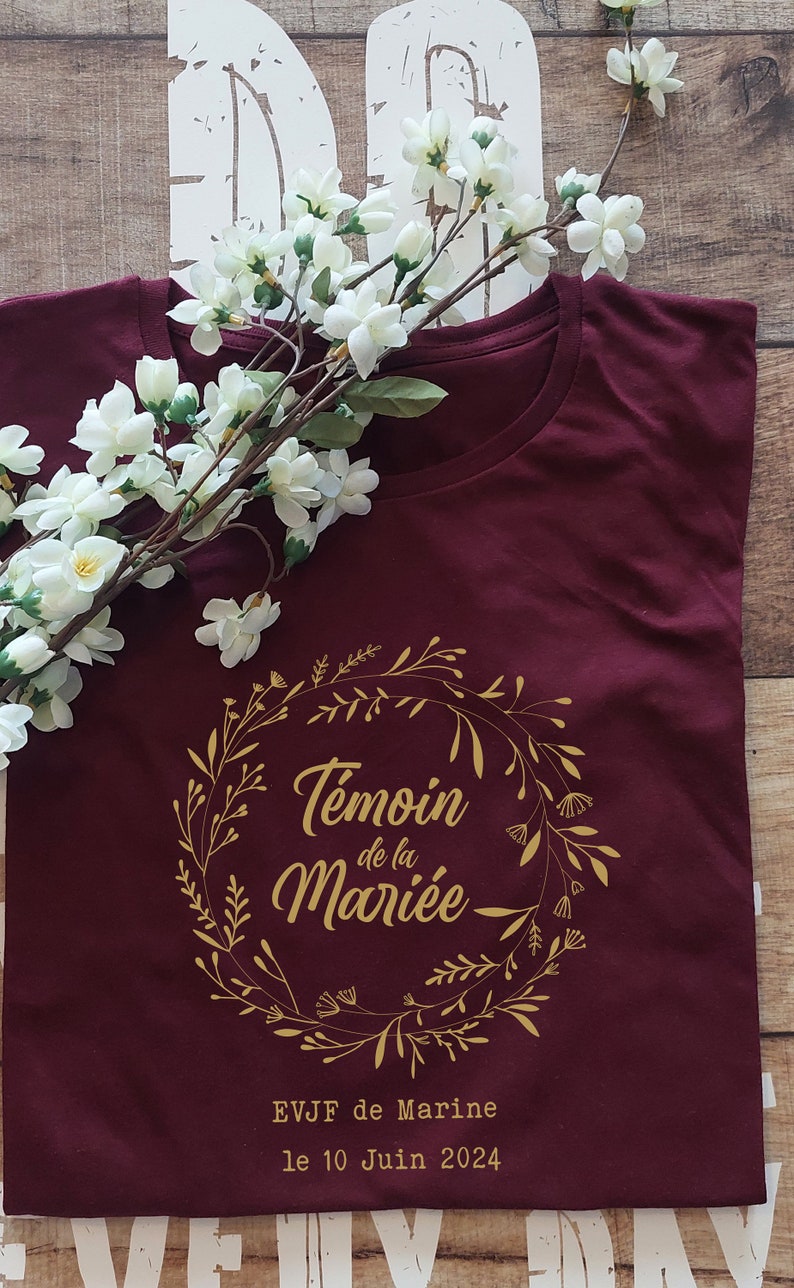 T-shirt evjf personnalisé, team de la mariée avec motif couronne de fleur de mariage,enterrement de vie de jeune fille,Mariage,cadeau mariée image 5