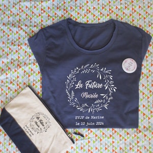 T-shirt evjf personnalisé, team de la mariée avec motif couronne de fleur de mariage,enterrement de vie de jeune fille,Mariage,cadeau mariée image 8