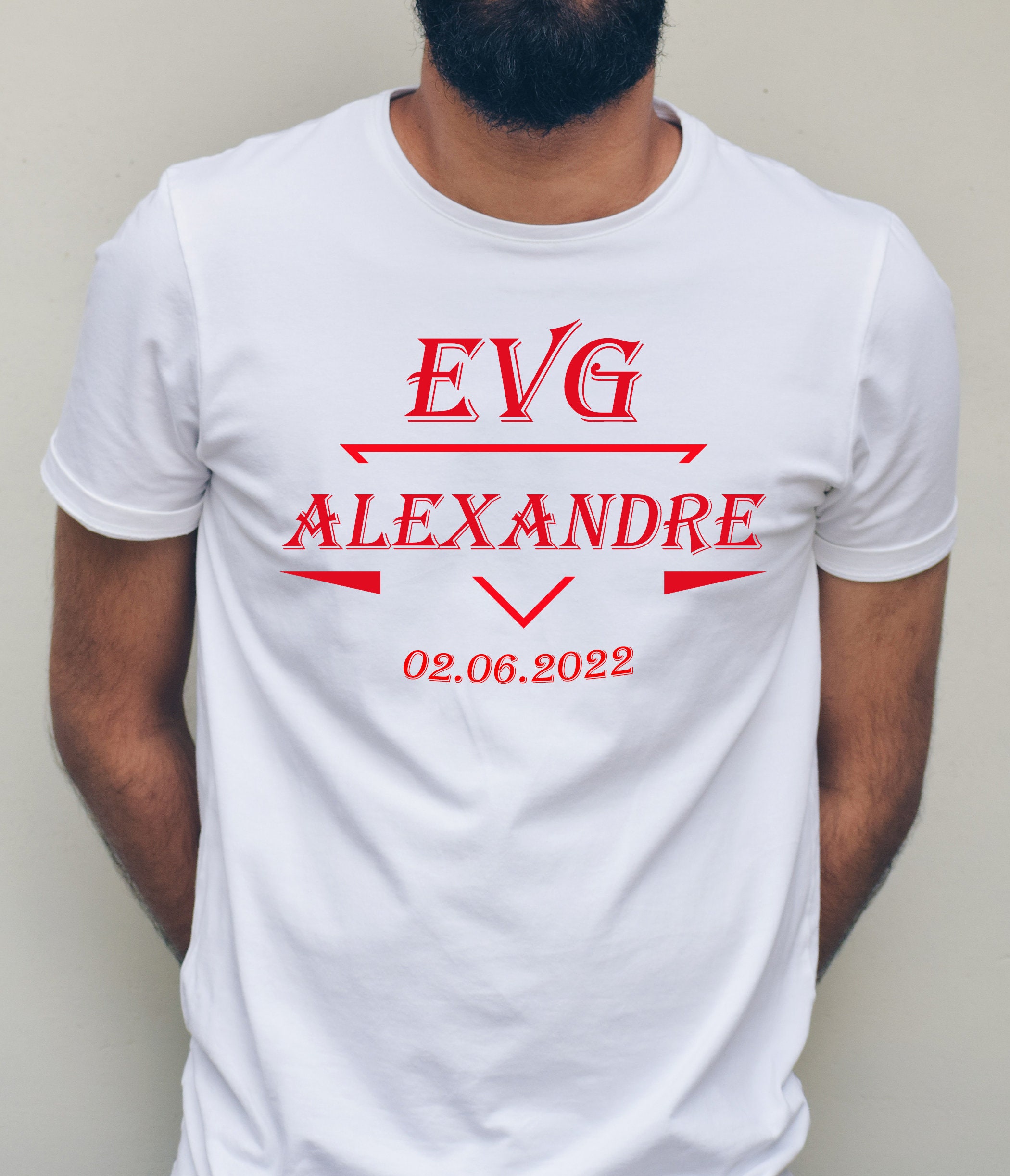 Discover EVG + Date + Prénom Enterrement De Vie De Garçon T-Shirts Familiaux Assortis