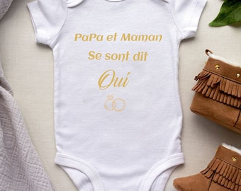 Baby bodysuit Wedding, Marriage Proposal, Marriage Announcement "Mom and Dad said yes to each other"? GOLD COLOR