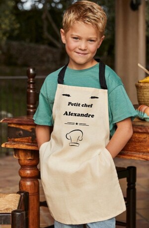 Tablier Enfant Personnalisé Avec Nom - Kit Chef (tablier + Toque) - Pour Cuisine, Peinture, Bricolage - Taille M Et L