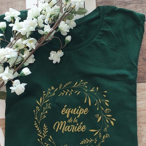 T-shirt evjf personnalisé, team de la mariée avec motif couronne de fleur de mariage,enterrement de vie de jeune fille,Mariage,cadeau mariée image 4