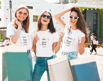 T-shirt evjf motif couronne de couleur or avec des fleurs roses, t-shirt la mariée et pour la team mariée, Enterrement de vie de jeune fille