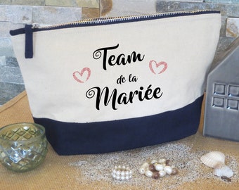 Bachelorette pouch, wedding pouch, custom pouch, "Team of the Bride" with glittery pink heart, different clutch colors