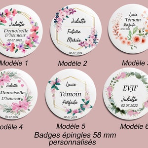 Wedding badge, EVJF, bachelorette party, Witness, Personalized 58mm badge, badges from 1 euro, BIRTHDAY and Wedding badges