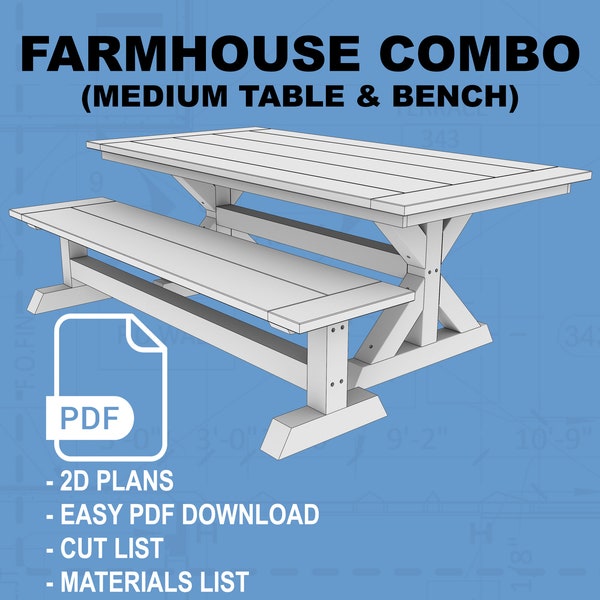 Farmhouse Table & Bench Plans (Medium)