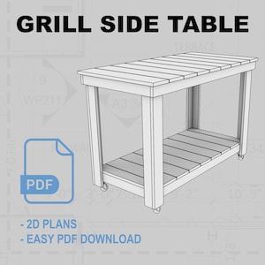 バーベキュー（グリル）サイドテーブル - 2D PDF プラン