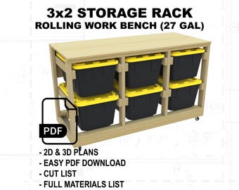 DIY 27 Gallon Bin Storage Rack & Bench - 3 Units Wide, 2 Units Tall