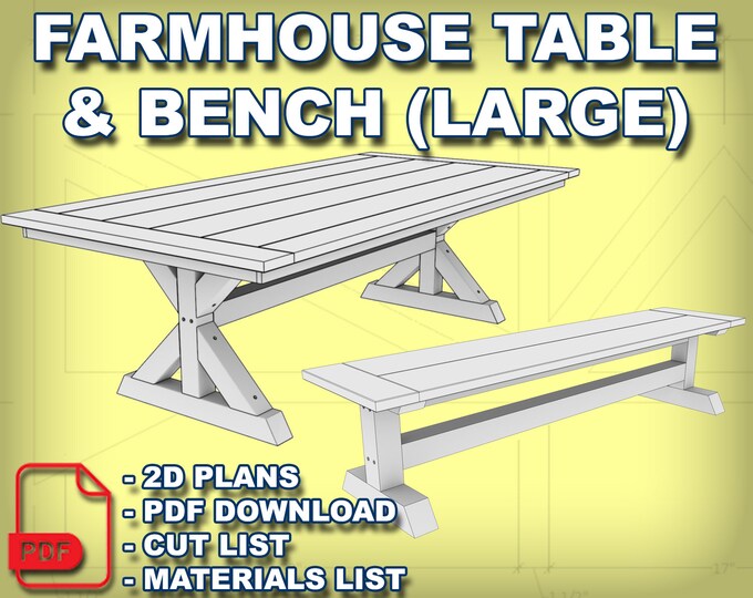 Chunky Leg Modern Farmhouse Table Build Plans Instant Etsy