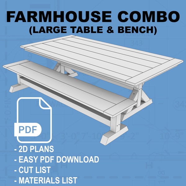 Farmhouse Table & Bench Plans (Large)