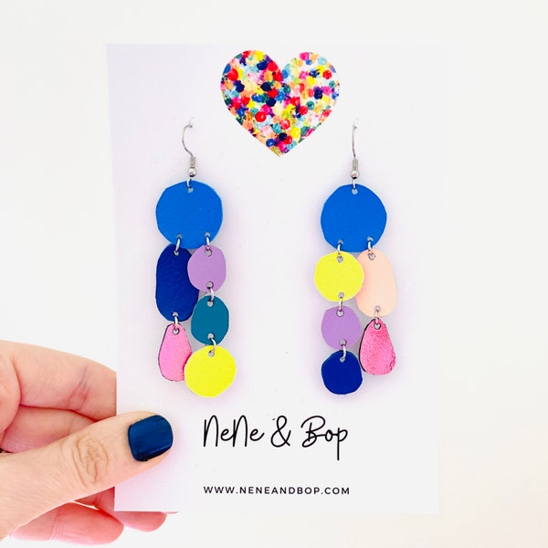 Rainbow Pebbles leather earrings