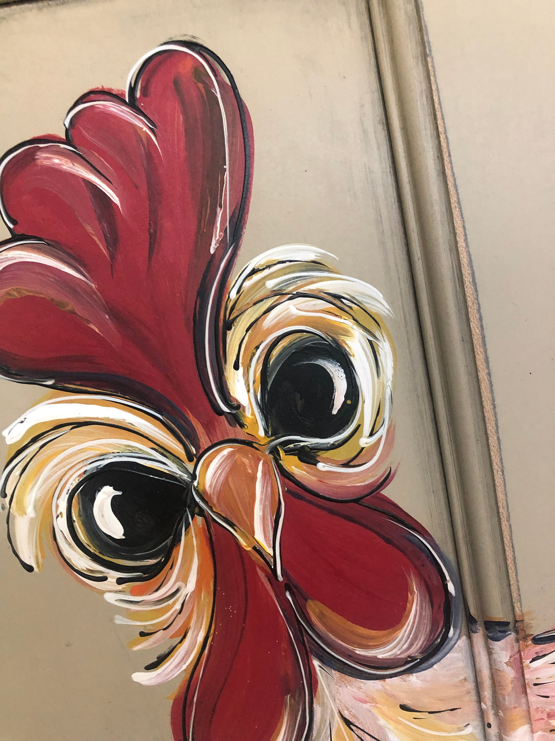 Roosters Hand Painted on Reclaimed Door Farm House Style Etsy