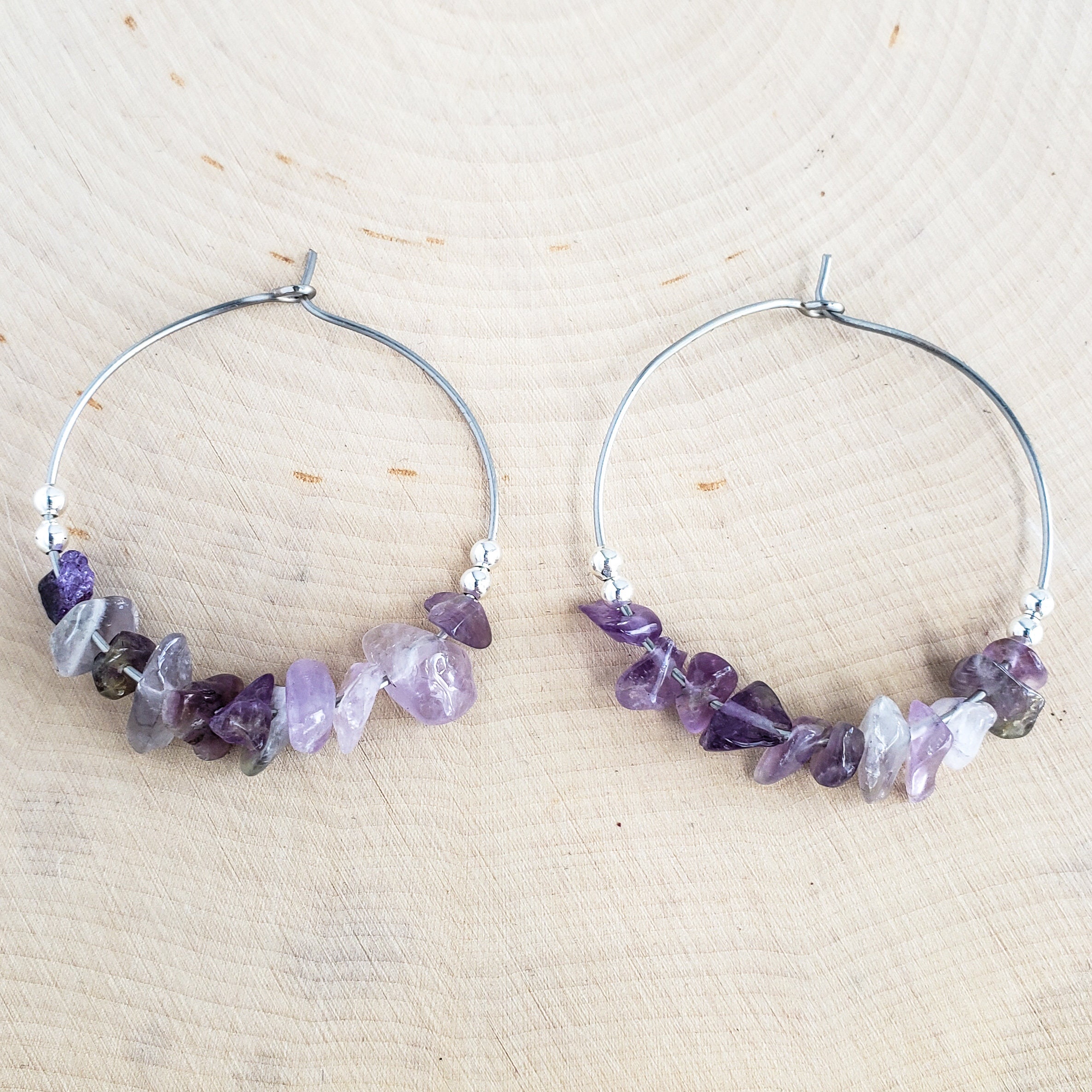 Amethyst Hoop Earrings Purple Crystal Hoop Earrings Natural Etsy
