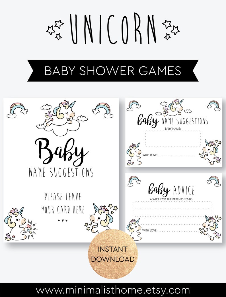 Unicorns Baby Shower Games Printable Baby Name Suggestion | Etsy