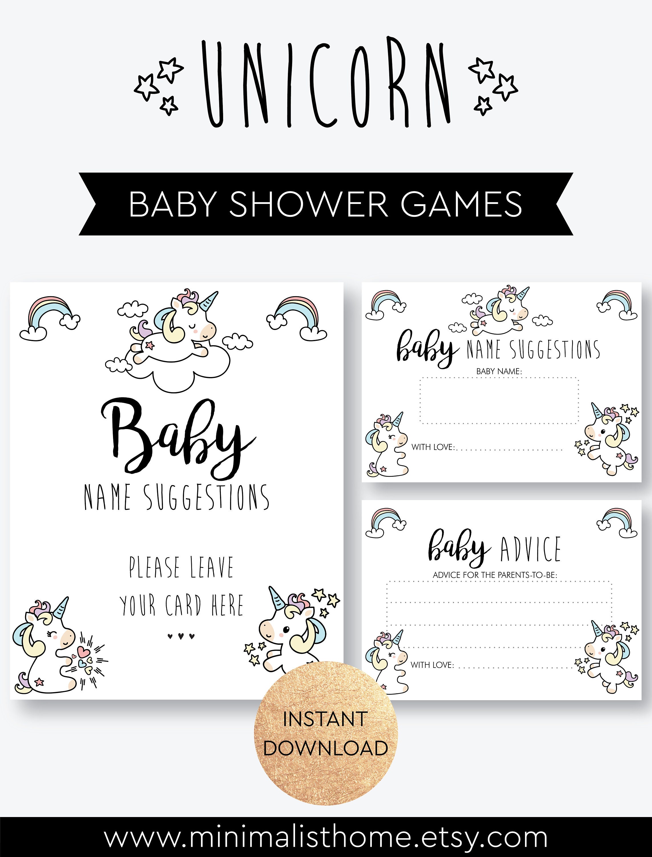 Unicorns Baby Shower Games Printable Baby Name Suggestion | Etsy