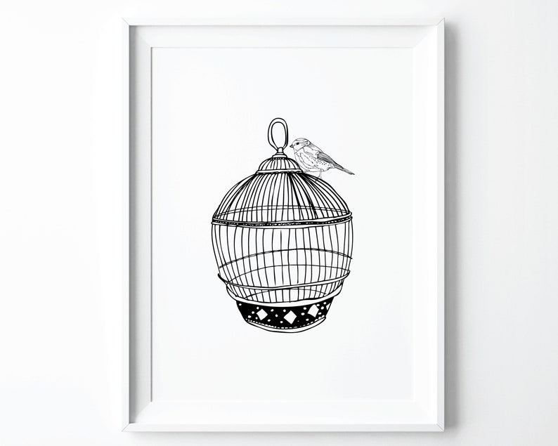Bird Art Prints Modern Minimal Art Wall Art 8x10 Prints Set Birds Poster Black White Minimalist Home Office Art Kitchen Art Gift for Her