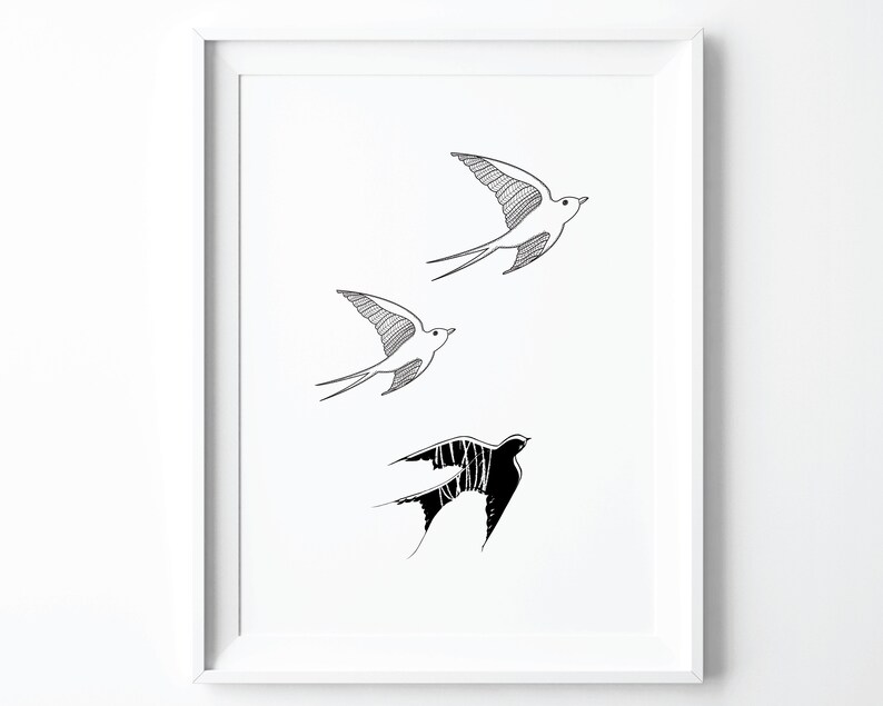 Bird Art Prints Modern Minimal Art Wall Art 8x10 Prints Set Birds Poster Black White Minimalist Home Office Art Kitchen Art Gift for Her
