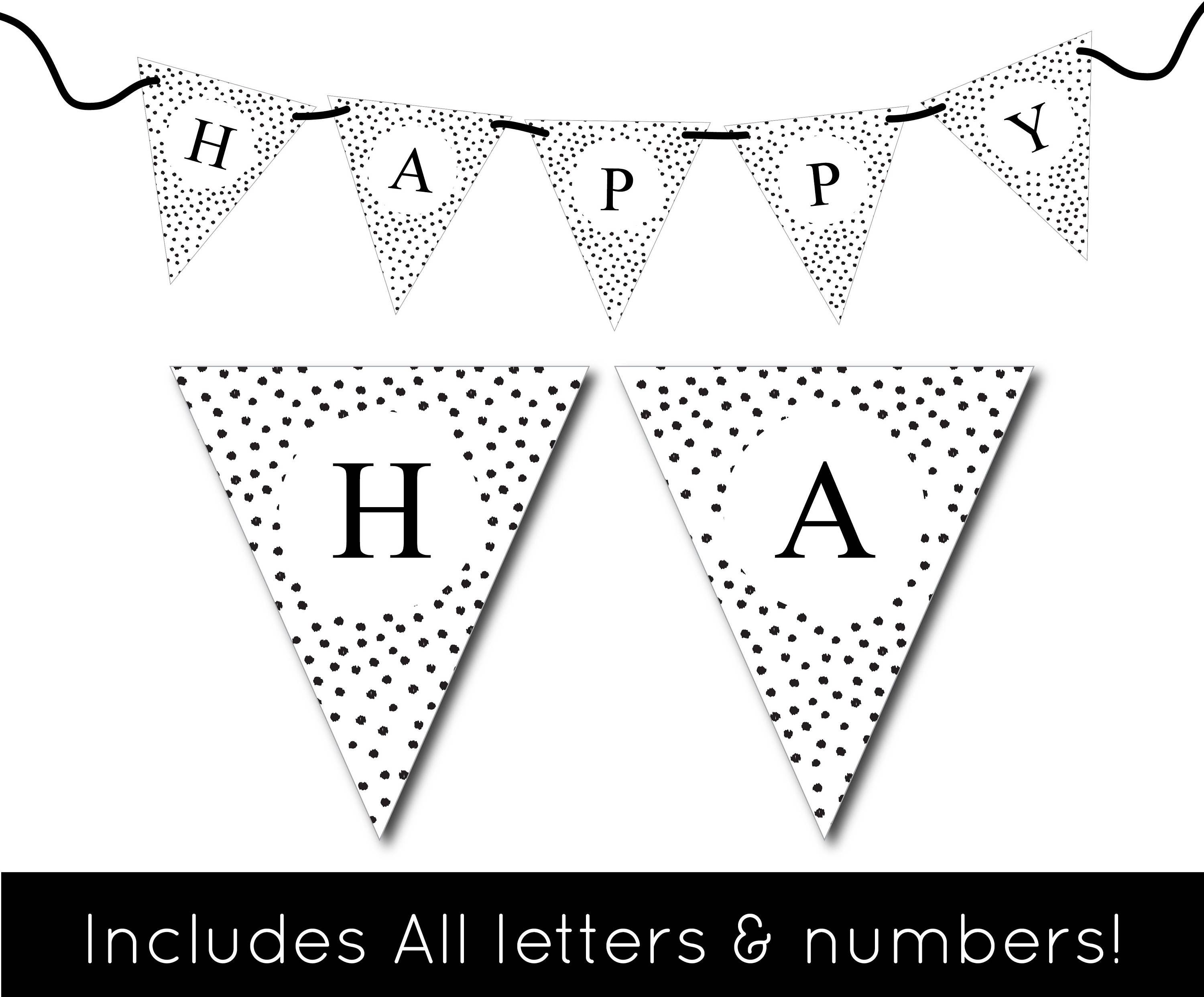 Happy Birthday Decorations Monochrome Party Decorations Etsy