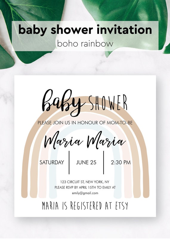 Boho Rainbow Baby Shower Invitations Gender Neutral Baby Etsy