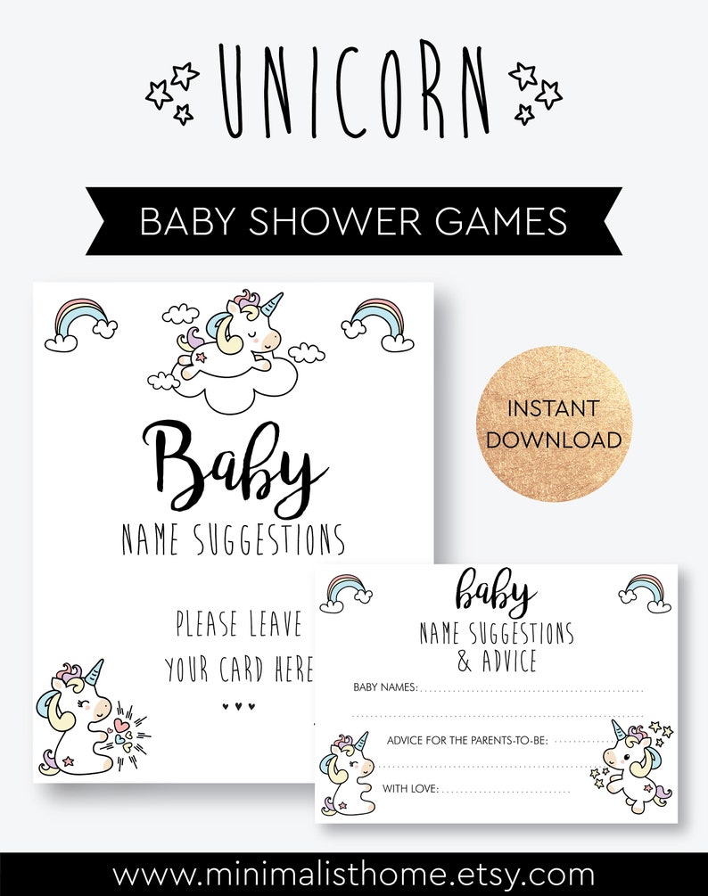 Baby Unicorns Baby Shower Printable Decorations Baby Name Etsy