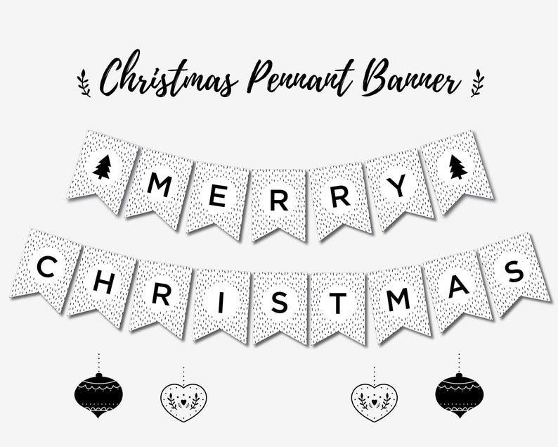 Merry Christmas Banner Scandinavian Christmas Printable Etsy
