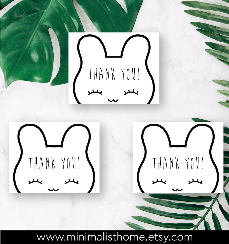 Printable Gender Reveal Party Baby Shower Decoration and Ideas Bunny Thank You Cards Instant Download