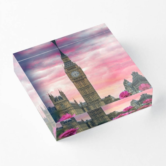 London Big Ben Pink - Acrylic Block - BalazsRomsics 4 x4 / 6 x 6 Home decor