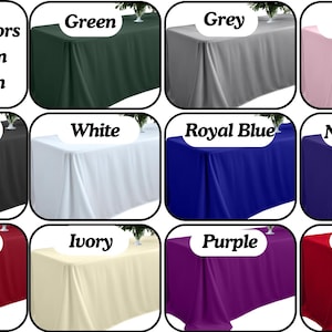 Puede incluir: Una selección de manteles en varios colores, incluyendo verde, gris, rosa, negro, blanco, azul real, azul marino, burdeos, marfil, morado y rojo. Múltiples colores disponibles en mantel de mesa.