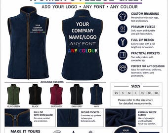 Chaleco polar artesanal personalizado para mujer con estampado a medida: personaliza tu logotipo, nombre o texto. Chaqueta de trabajo sin mangas, ideal como regalo.