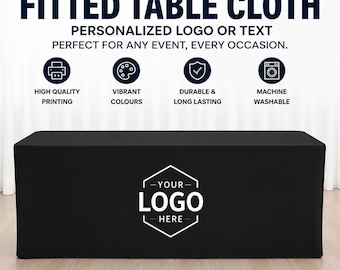 Custom Printed Fitted Table Cloth/Cover Personalized Logo or Text - Tablecover Vendor Event Business Trade Craft Show Weddings - 4ft 6ft 8ft