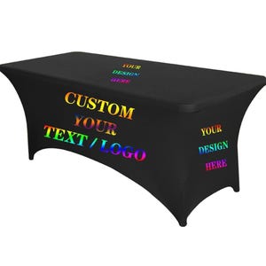 Tovaglia rettangolare personalizzata in spandex con il tuo logo o testo - Copertura per striscioni da tavolo personalizzata per fiere, eventi aziendali - Confezione da 1