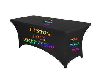 Personalised Rectangle Spandex Tablecloth with Your Logo or Text - Custom Table Banner Cover For Trade Shows, Business Events - Pack of 1