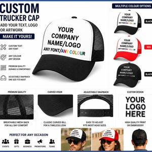 Personalised Embroidered Snapback Trucker Cap – Custom Text, Logo or Artwork – Unisex Adjustable Cat for Business, Events, Parties & Gifts