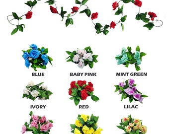 Guirlande de roses, fleurs artificielles et feuilles de 2 m de long, 9 roses par guirlande, décoration lierre