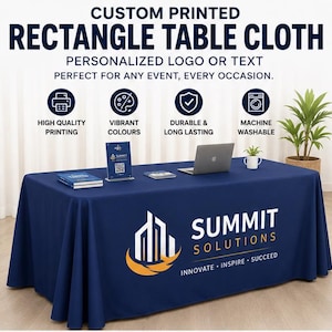 Individuell bedruckte rechteckige Tischdecke / Decke Polyester Personalisiertes Logo oder Text - Tischdecke Hersteller Event Business Trade Craft Show Hochzeiten