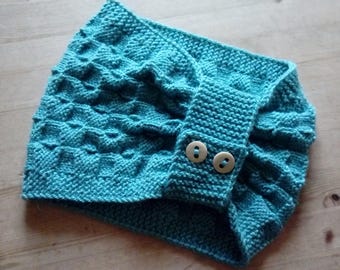 Handknitted cowl neckwarmer scarf with buttoned band - FREE UK P&P