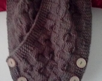Handknitted cowl neckwarmer scarf with buttons - nice gift - FREE UK P&P
