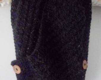 Handknitted charcoal grey cowl neckwarmer scarf with buttons - nice gift - FREE UK P&P